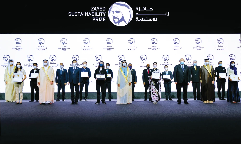 Sheikh Mohammed bin Rashid Al-Maktoum presented awards to the 10 winners of the 2022 Zayed Sustainability Prize, at a ceremony held at the Dubai Exhibition Centre on Jan. 17.
