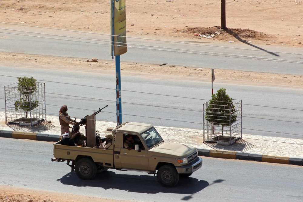 UAE-trained troops drive into the Yemeni city of Shabwa, east of the Red Sea port of Aden, Jan. 20, 2022. (AFP)