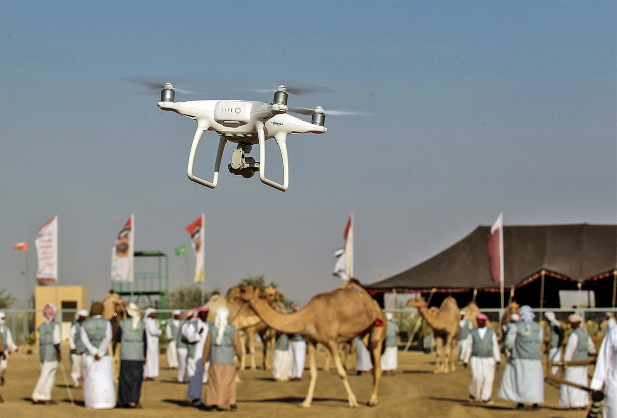 A picture taken on February 8, 2017 shows a camera-equipped drone flying at the Suwahan heritage festival in Al-Ain on the outskirts of the Emirati capital Abu Dhabi. (AFP/File)