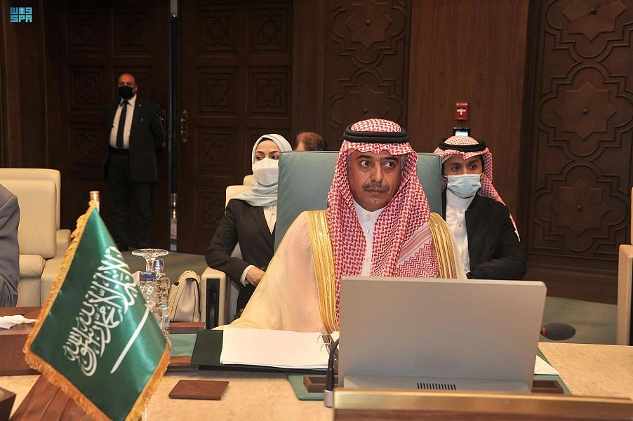 Saudi Arabia’s permanent representative to the Arab League Abdulrahman bin Saeed Al-Jumah speaks during an emergency meeting. (SPA)