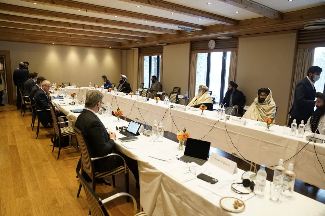 International special representatives and representatives from the Taliban attend a meeting on January 24, 2022 in Oslo, Norway. (AFP)