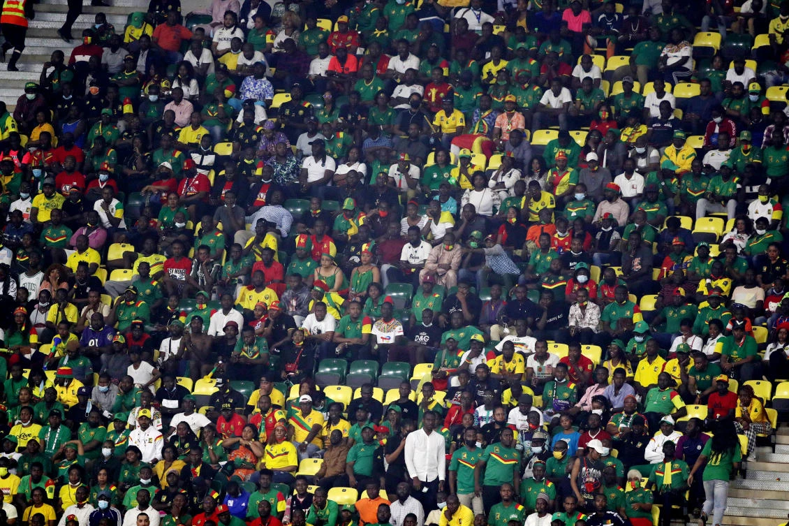 General view of Cameroon fans inside the stadium during the match. (Reuters)