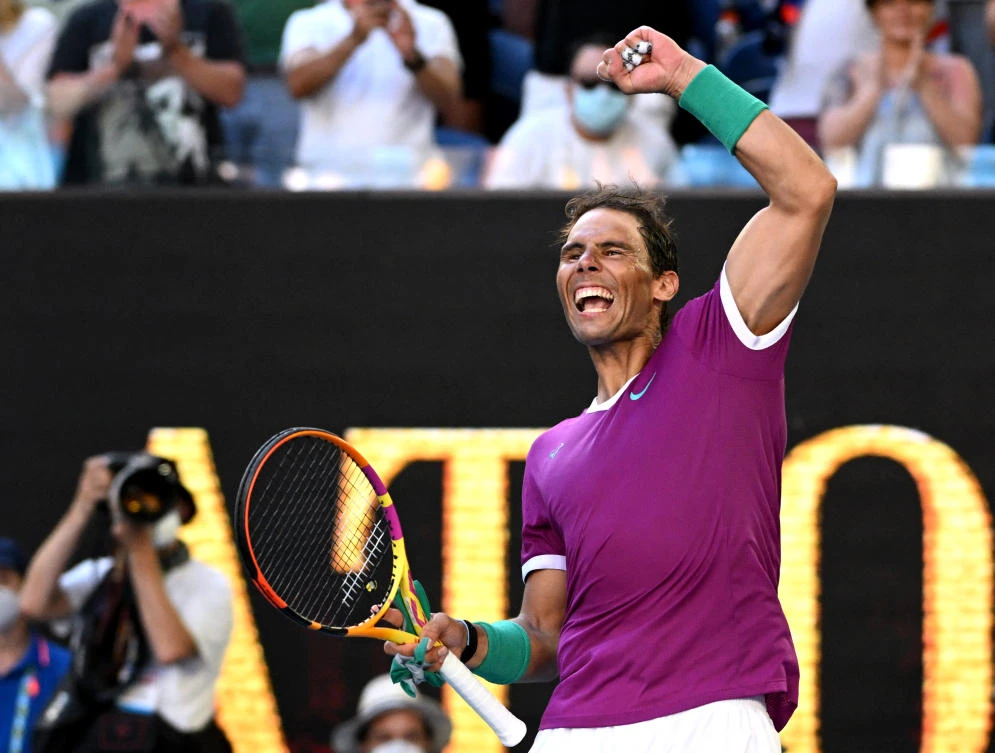Spain’s Rafael Nadal celebrates winning his quarter final match against Canada’s Denis Shapovalov. (Reuters)
