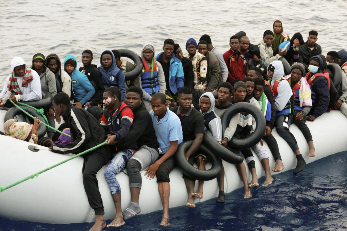 Migrants are brought to shore after being intercepted by the Libyan coast guard on the Mediterranean Sea in October. Six migrants drowned and 30 were missing Thursday of Tunisia’s after their boat sank during a bid to reach Europe. (AP/File)