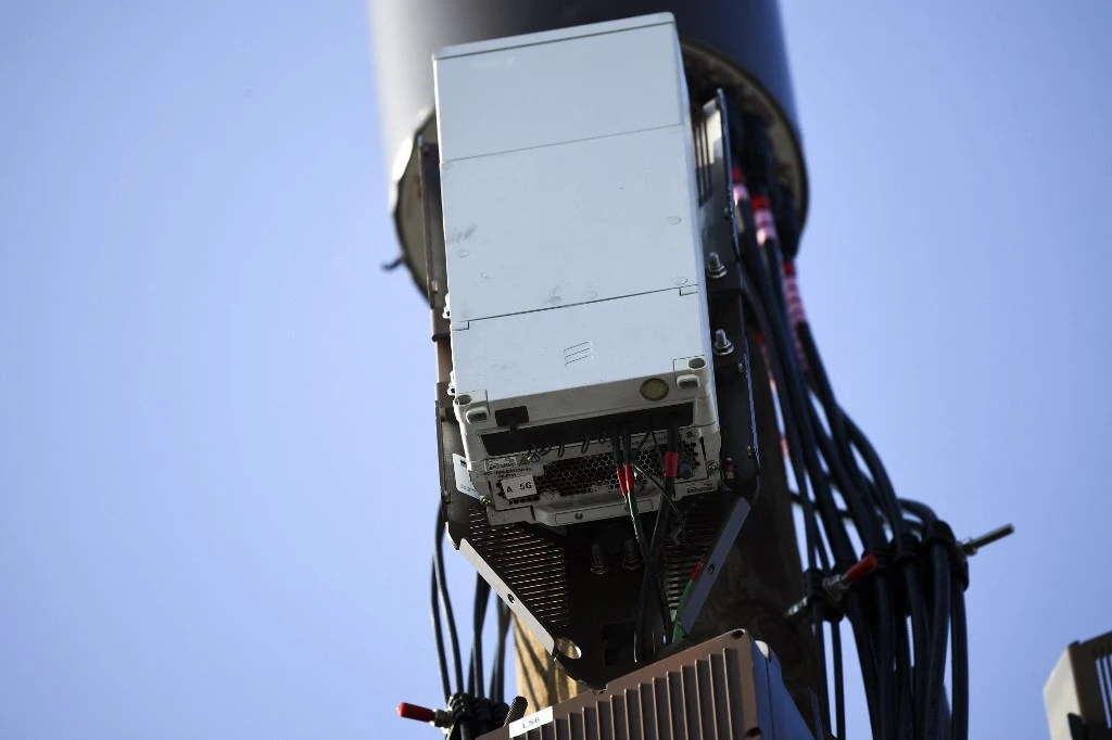 Ericsson 5G cellular equipment on a utility pole in Inglewood, California on January 19, 2022. (File/AFP)
