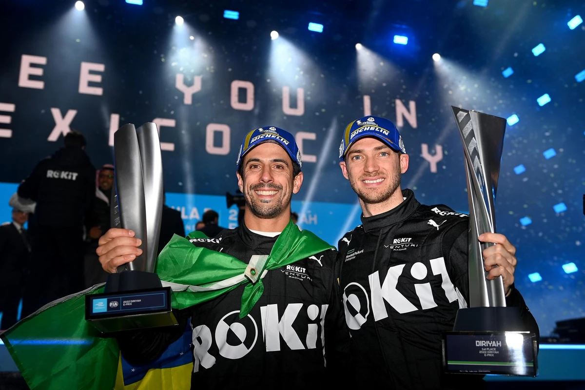 Edoardo Mortara (right) and Lucas di Grassi of Rokit Venturi after their 1-3 finish at the Diriyah E-Prix. (Rokit Venturi)