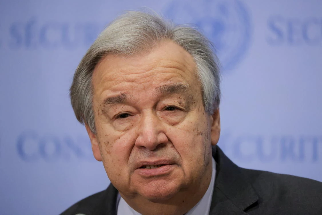 United Nations Secretary General Antonio Guterres speaks to the press at the United Nations Headquarters in New York on Tuesday. (Reuters)