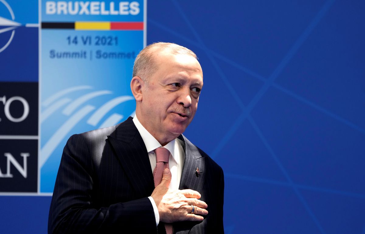 Turkish President Recep Tayyip Erdogan arrives at a NATO summit in Brussels, Belgium, June 14, 2021. (Reuters)