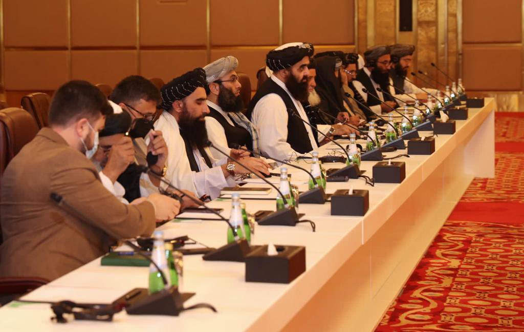 Taliban representatives meet with diplomats from the Gulf Cooperation Council (GCC) in Doha, Qatar, Feb. 14, 2022. (Twitter Photo)