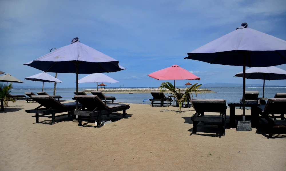 Empty deck chairs by the beach in Sanur, near Denpasar on Indonesia's resort island of Bali. (AFP/File)