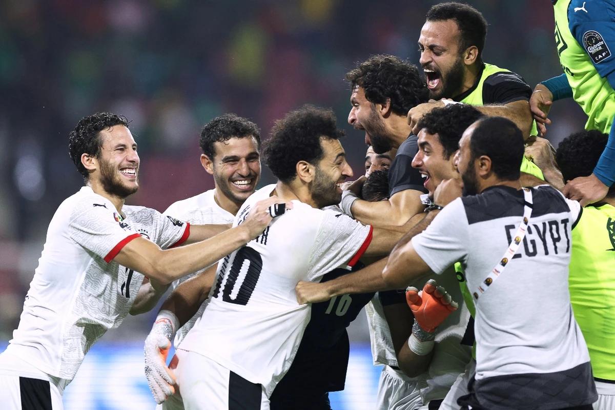 Egypt's players celebrate after winning the Africa Cup of Nations (CAN) 2021 semi-final football match between Cameroon and Egypt on February 3, 2022. (File/AFP)