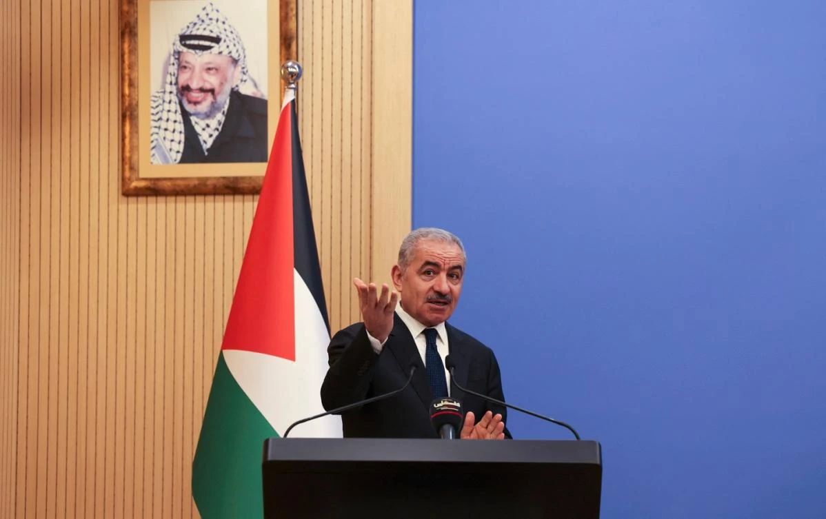 Palestinian Prime Minister Mohammed Shtayyeh speaks during a press conference with the Danish Ambassador (unseen) in Ramallah city in the occupied West Bank, on September 23, 2021. (File/AFP)
