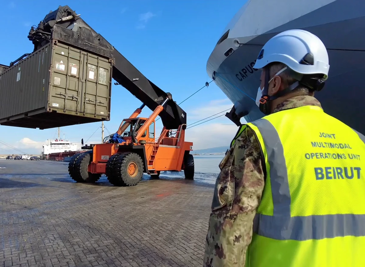 Vehicles donated by Italy to the Lebanese Armed Forces, and 500,000 doses of COVID-19 vaccines for the local population, are delivered. (Italian Ministry of Defense)