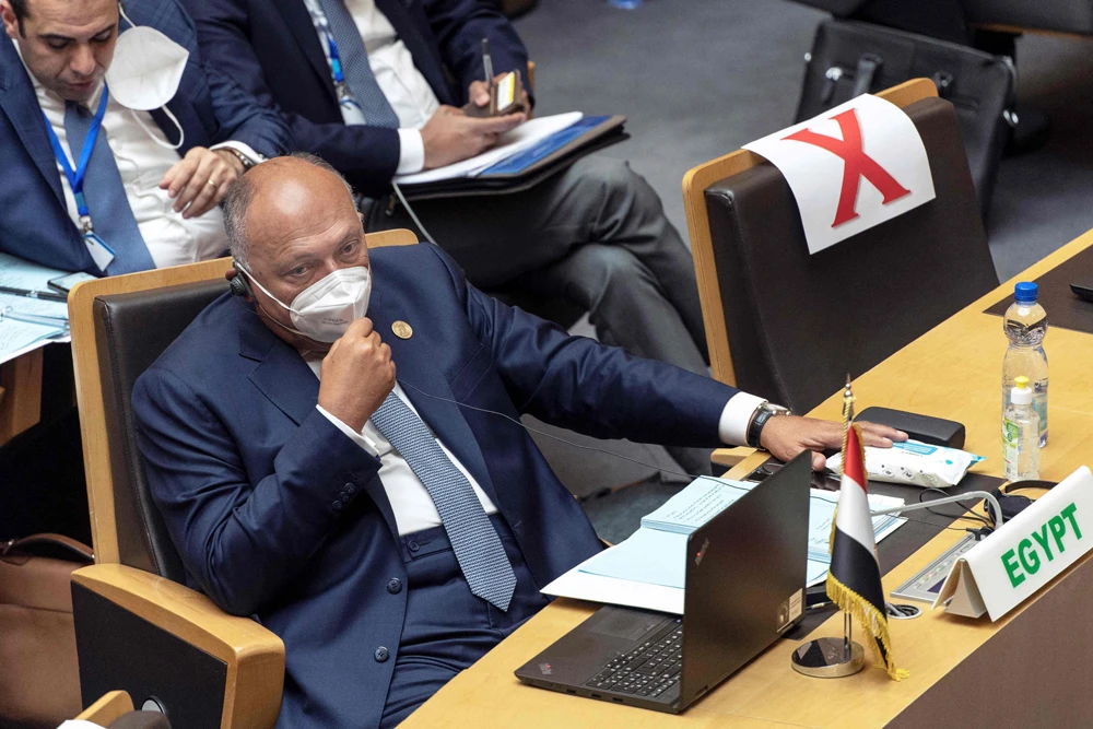 Egypt’s Foreign Afairs Minister Sameh Hassan Shoukry attends the 35th Ordinary Session of the African Union (AU) Summit in Addis Ababa, Ethiopia, Feb. 5, 2022. (AFP)