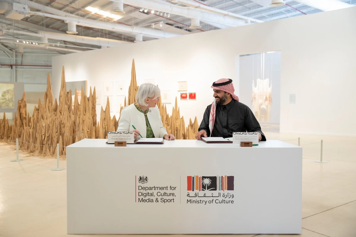 The Saudi and British ministers for culture sign a MoU on Monday to enhance cultural cooperation between the two countries. (@NadineDorries)