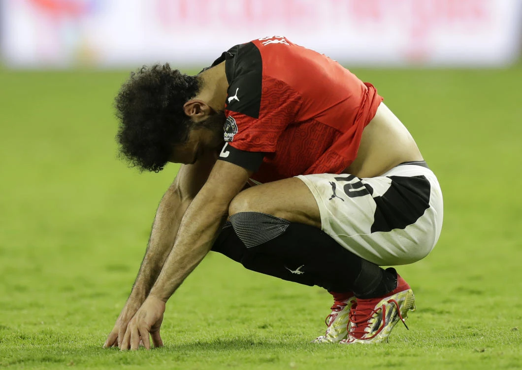 Egypt’s Mohamed Salah reacts after the African Cup of Nations 2022 final match against Senegal at the Ahmadou Ahidjo stadium in Yaounde on Sunday. (AP)