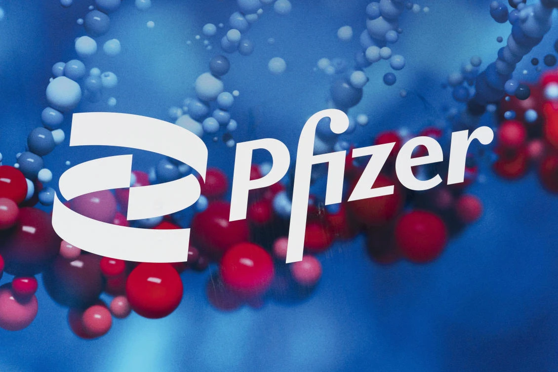 Pfizer logo is displayed at the company’s headquarters on Friday. (AP)