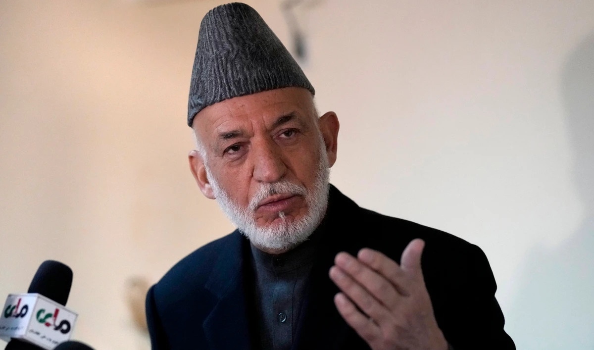 Former Afghanistan's President Hamid Karzai speaks during a press conference, in Kabul, Afghanistan, Sunday, Feb. 13, 2022. (AP)