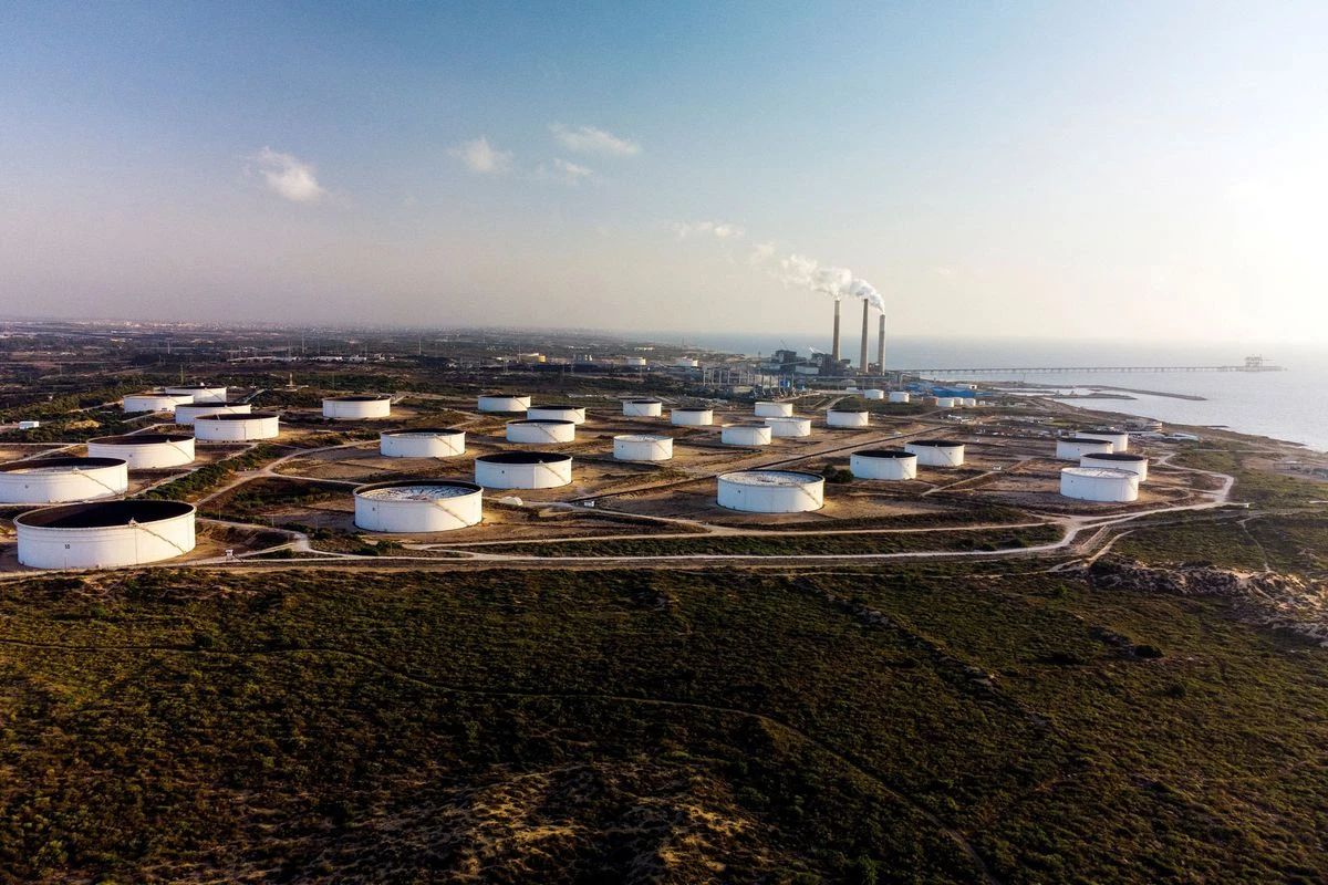 An aerial view shows storage tanks at the oil terminal in Ashkelon, Israel. (Reuters)
