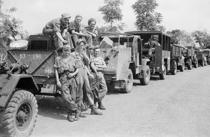 A Dutch military column during the first police action during Indonesia's war for independence in the 1940s. (Wikimedia Commons: National Museum of World Cultures)