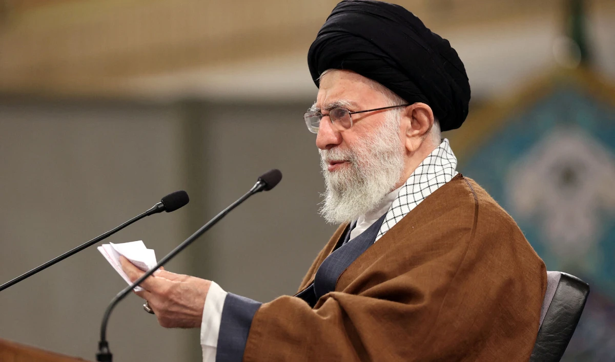 Iranian Supreme Leader Ayatollah Ali Khamenei attends a meeting with people from East Azarbaijan in Tehran. (WANA via Reuters)