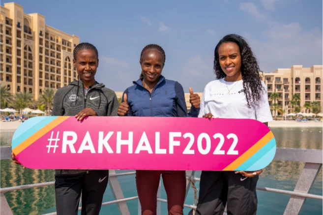 The reigning champion of the 2020 Ras Al-Khaimah Half Marathon, Ababel Yeshaneh, also took part in the training session, alongside fellow female elite stars Hellen Obiri and Genzebe Dibaba. (RAK Half Marathon)
