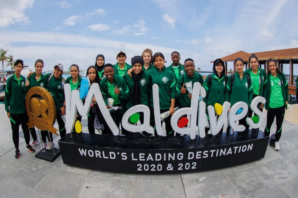 The Saudi Arabian women's national football team have landed in the Maldives ahead of their first ever international match. (SAFF)