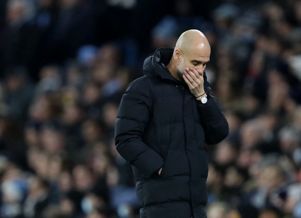 Manchester City’s manager Pep Guardiola during their Premier League match against Tottenham Hotspur at Etihad Stadium on Saturday. (Reuters)