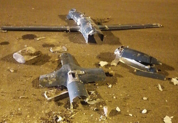 Debris from Houthi drones destroyed by Coalition air defenses scattered over the airport in Jazan. (SPA)