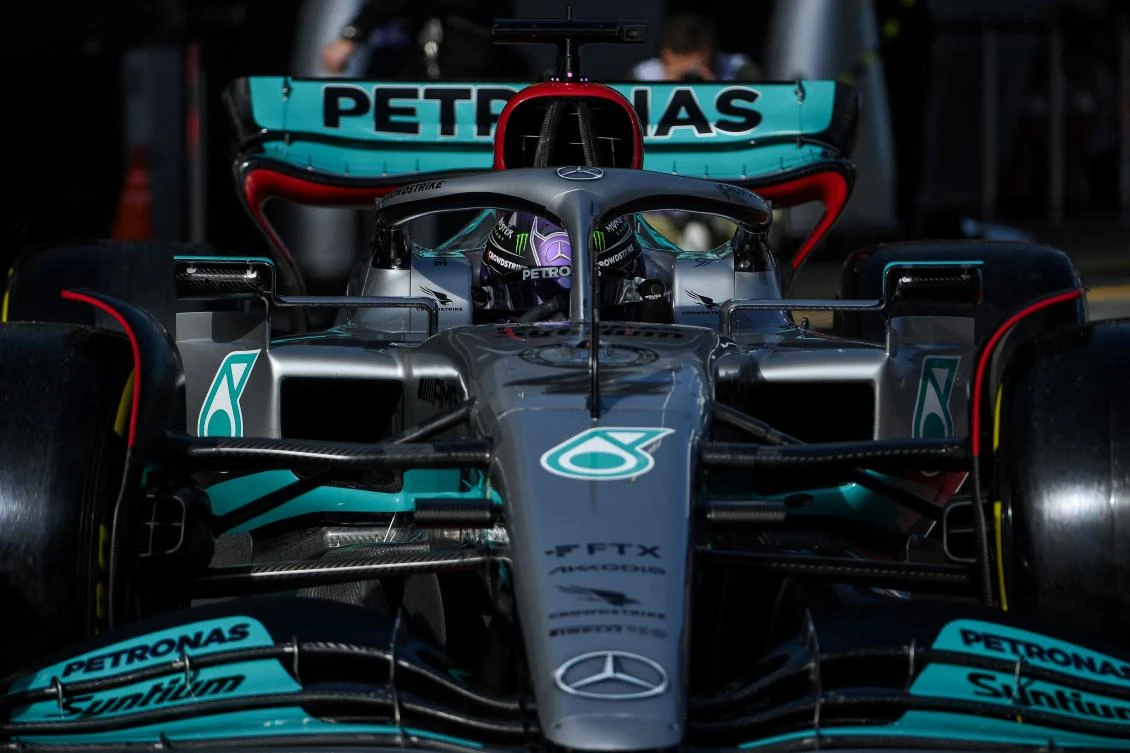 Mercedes’ British driver Lewis Hamilton drives out of the pits during the first day of the Formula One (F1) pre-season testing at the Circuit de Barcelona-Catalunya in Montmelo on Wednesday. (AFP)