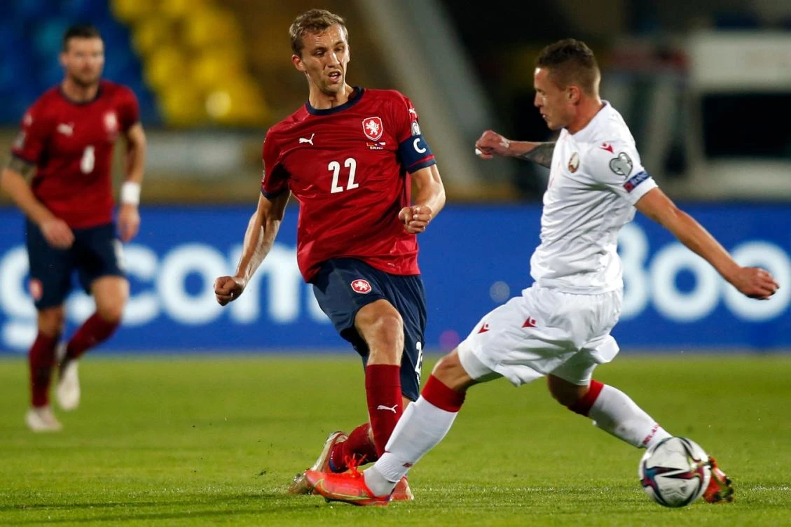 Czech Republic's midfielder Tomas Soucek in action during the FIFA World Cup Qatar 2022 qualification football match between Belarus and the Czech Republic at Kazan's Central stadium on October 11, 2021. (File/AFP)