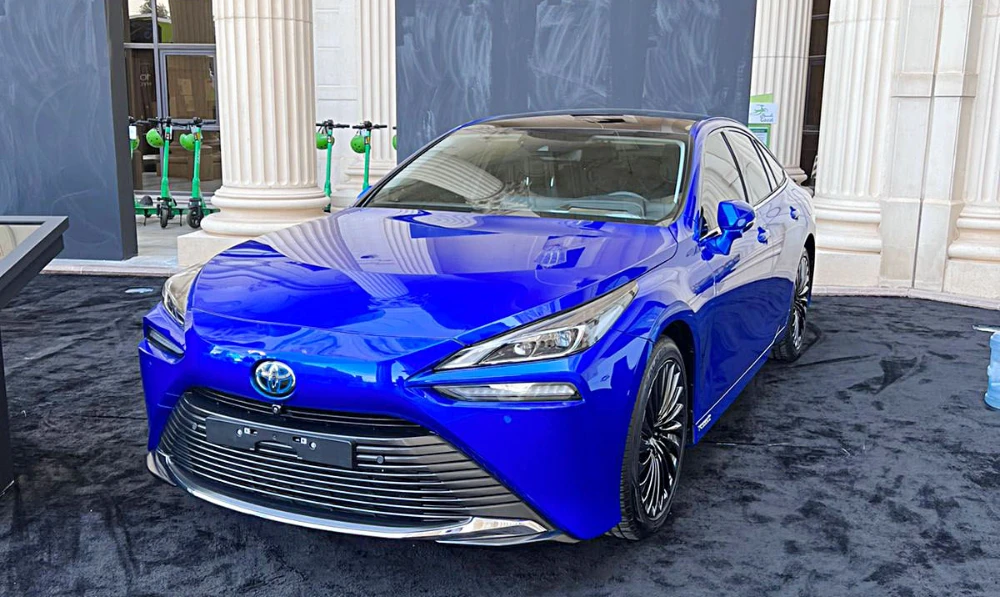Abdul Latif Jameel Motors showcased a Toyota Mirai hydrogen fuel cell car, which is among the first hydrogen fuel cell vehicles to be sold commercially.