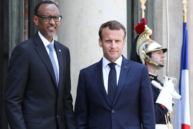 France’s President Emmanuel Macron and Rwanda’s President Paul Kagame, Elysee Palace, Paris, May 23, 2018. (AFP)