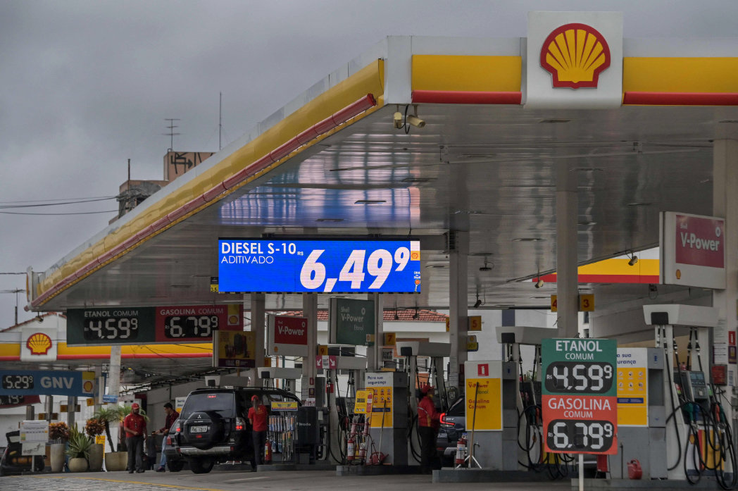 View of a gas station in Sao Paulo, Brazil, on March 20, 2022. (AFP)