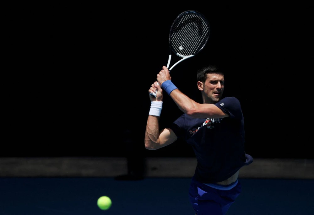 Serbian tennis player Novak Djokovic practices at Melbourne Park, Australia. (Reuters)