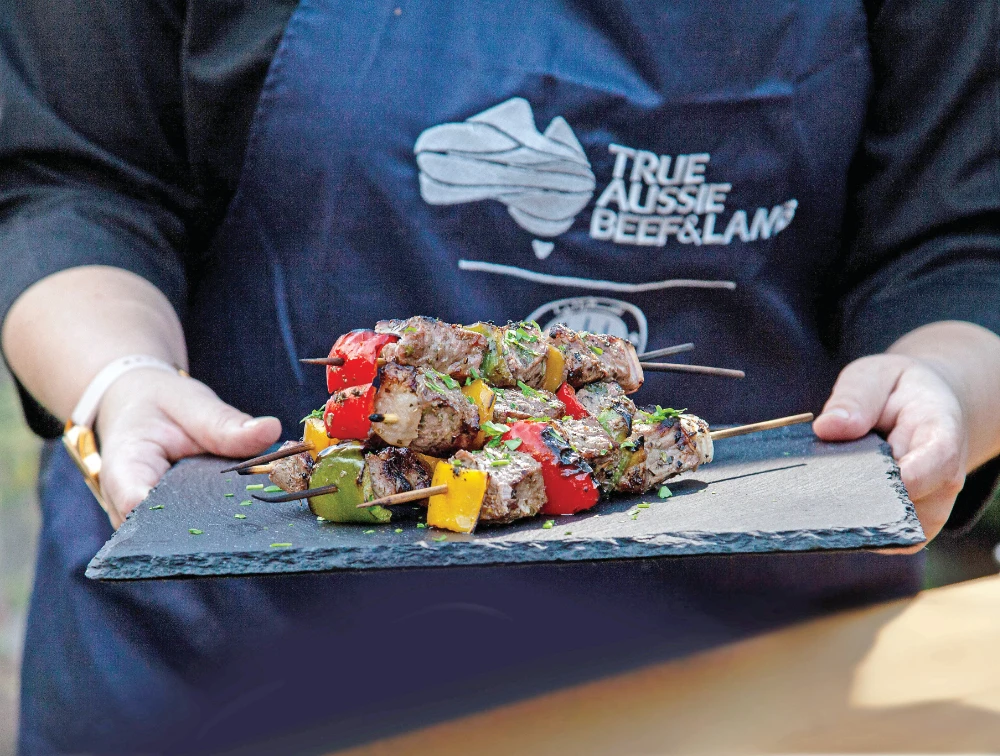 The central feature of a barbeque — the grilled meat — is Australian lamb or beef.