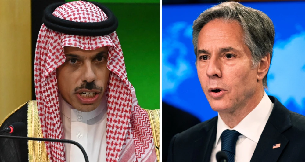 Saudi Foreign Minister Prince Faisal bin Farhan and US Secretary of State Antony Blinken. (AFP)