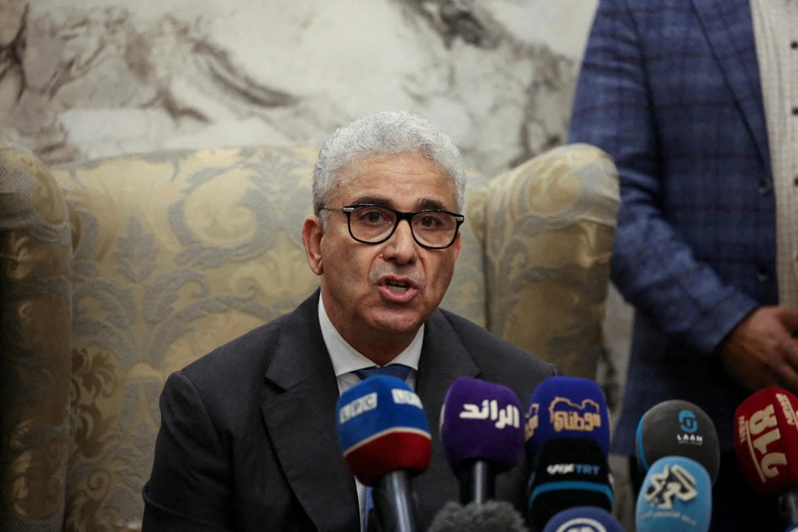 Fathi Bashagha, who was designated as prime minister by the Libyan parliament, delivers a speech in Tripoli on Feb. 10, 2022. (Reuters)