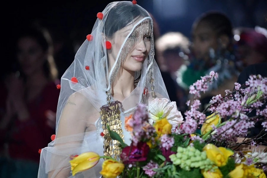 Bella Hadid walks for Vivienne Westwood Fall 2022 Ready-to-Wear. AFP