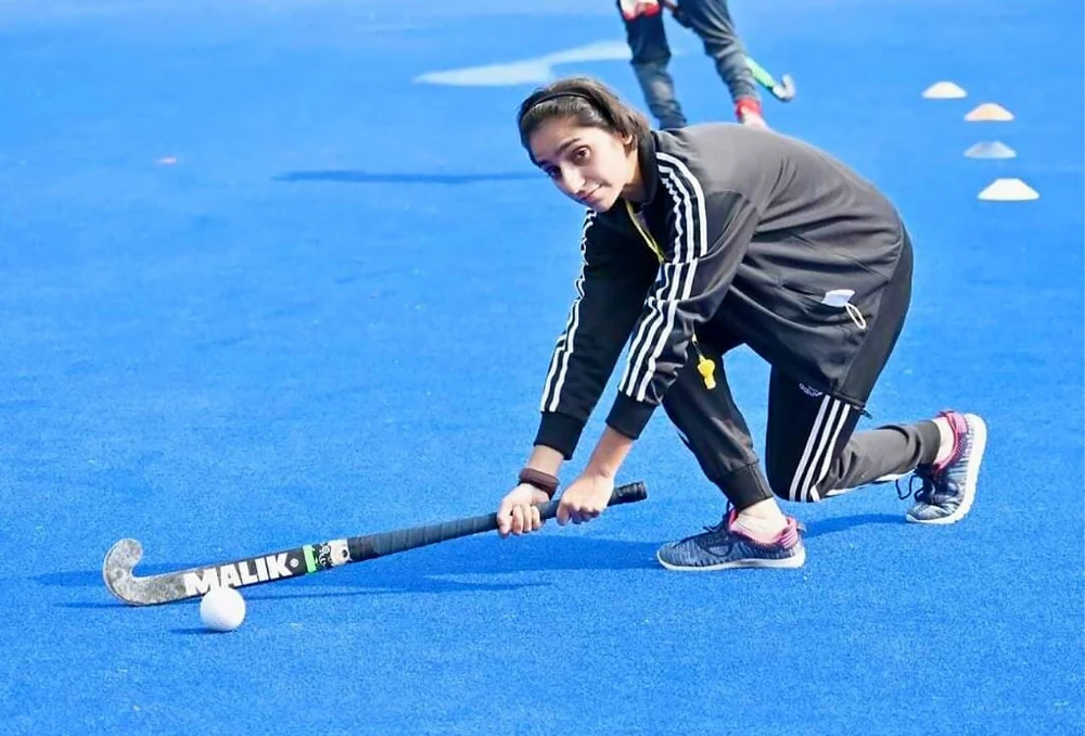 Erum Baloch, founder of Stars Women Hockey Academy in Jacobabad, Sindh, Pakistan, poses during training. (Photo courtesy: Erum Baloch)