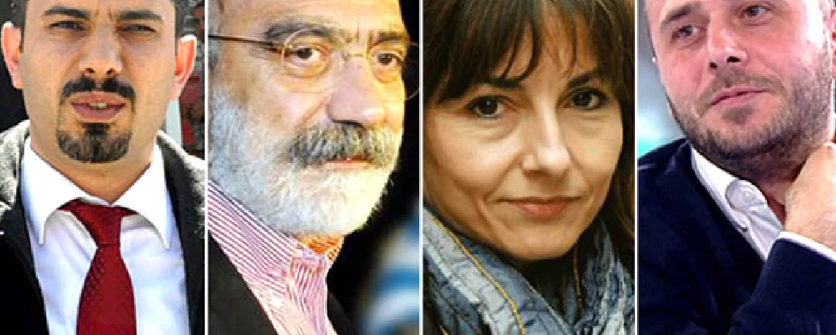 Turkish journalist Mehmet Baransu, along with three of his former colleagues at the shuttered newspaper Taraf. (RSF)