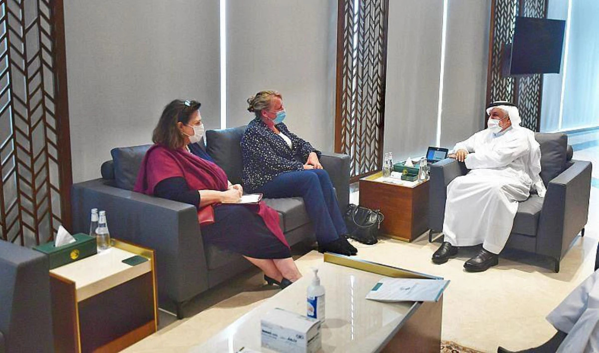 Netherlands Ambassador to Saudi Arabia Janet Alberda meets KSrelief Supervisor General Dr. Abdullah Al-Rabeeah in Riyadh. (SPA)