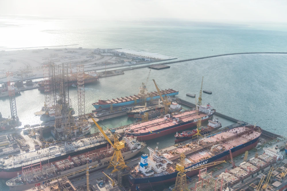 City port aerial view. Jebel Ali is the world's ninth busiest port in Middle-East. Image: Shutterstock