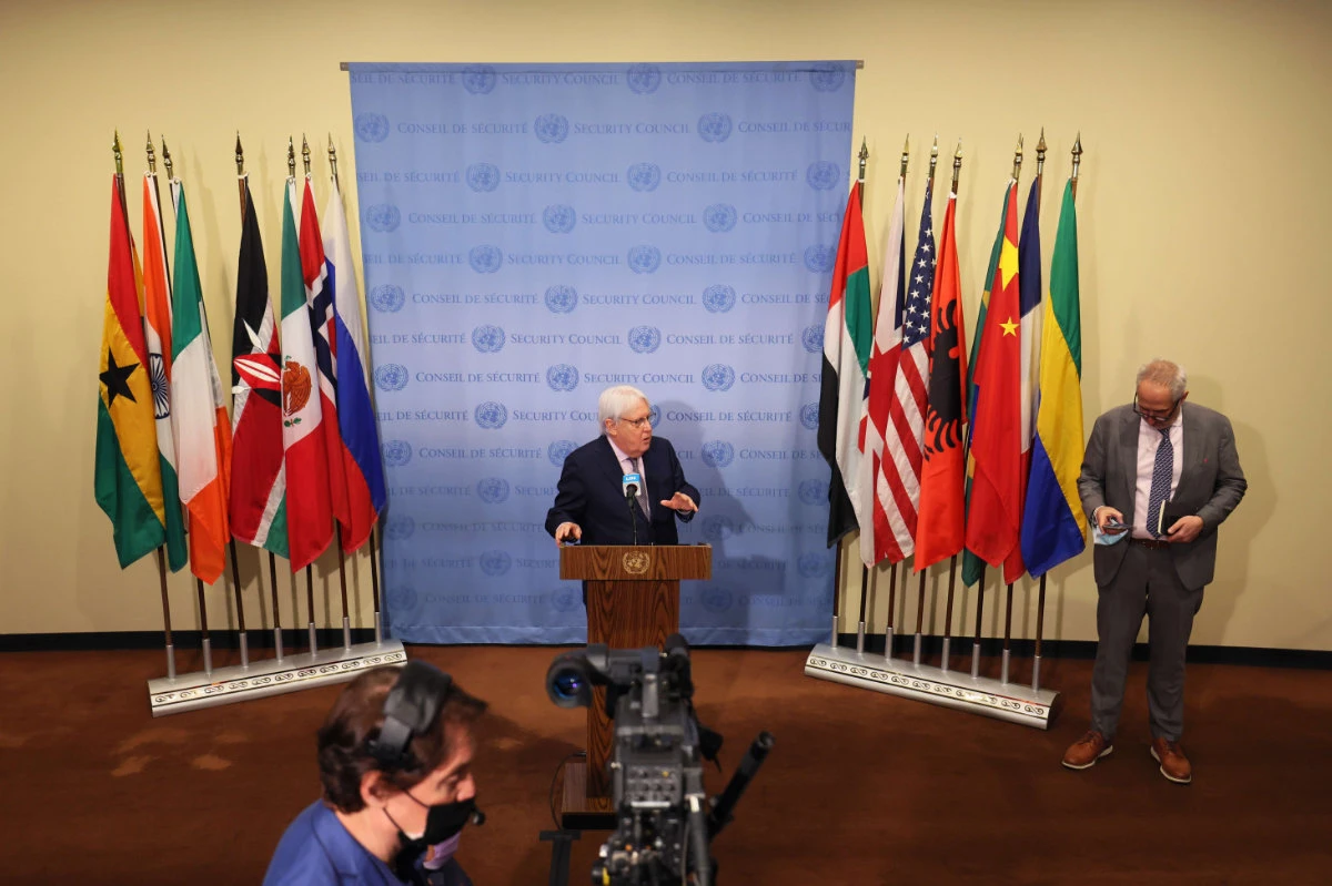 Martin Griffiths, UN under-secretary-general, speaks at a news conference following a UN Security Council meeting on the humanitarian crisis in Ukraine on March 7. (Michael M. Santiago/Getty Images/AFP)