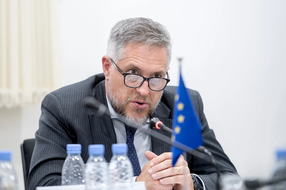 EU ambassador to Saudi Arabia Patrick Simonnet speaking to reporters. (Supplied/EU Office)