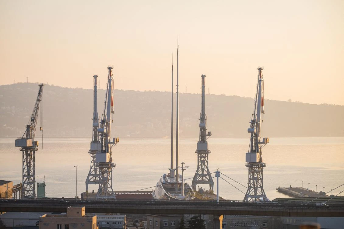 Above, the Sailing Yacht A owned by Russian oligarch Andrey Melnichenko in Trieste, Italy. (AFP)