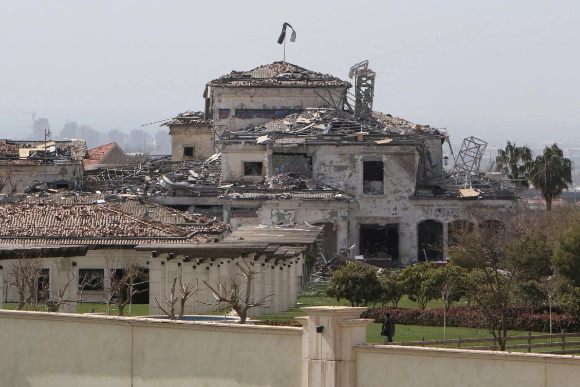 A view of a damaged building in the aftermath of missile attacks in Irbil, Iraq on March 13, 2022. (Reuters)