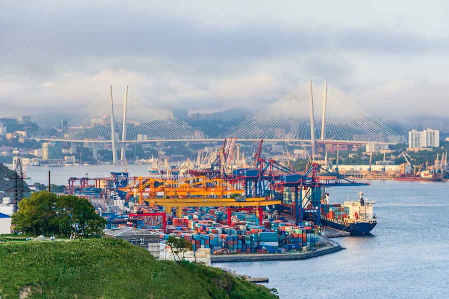 Commercial trade port in Vladivostok, Russia. Shutterstock