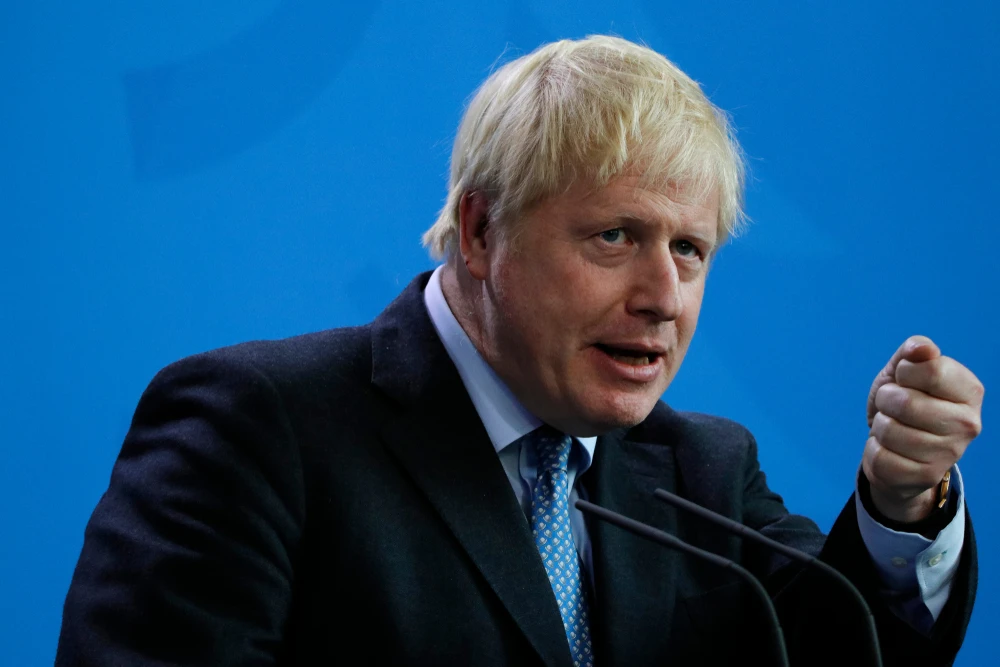 British Prime Minister Boris Johnson at a press conference. Shutterstock