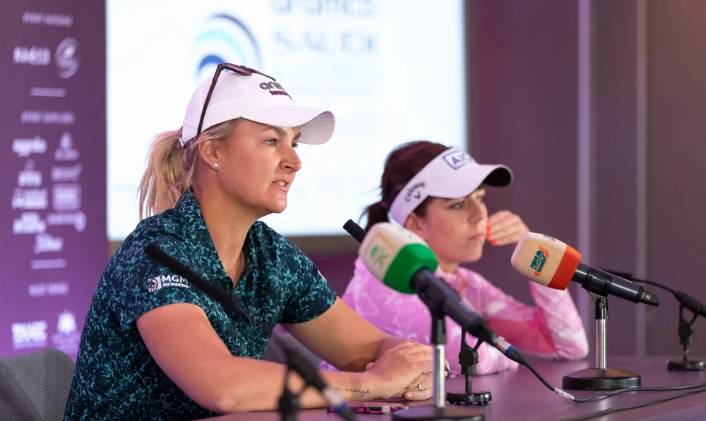 Anna Nordqvist & Georgia Hall speak to the media. (Supplied)